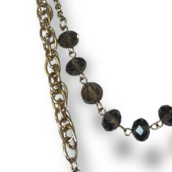 Women’s Necklace Double Strand Tassel Glass Bead Brown Gold 18/20” Length - Picture 7 of 11